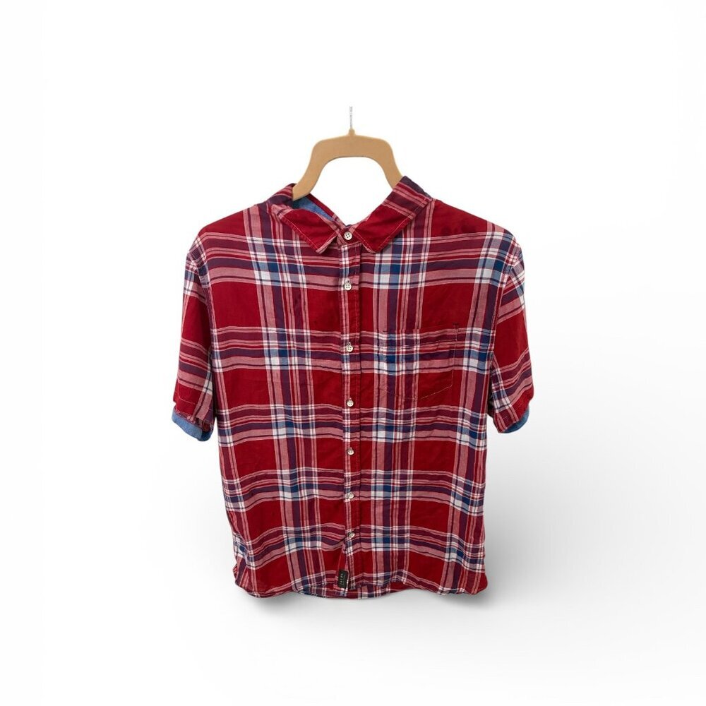 Jachs New York Thar Indigo Classic Fit SS Shirt Plaid Blue White Red Mens XL - Picture 2 of 4